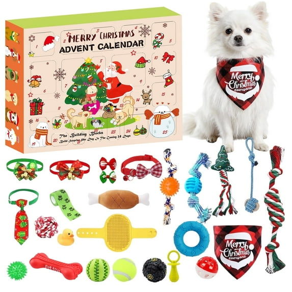 Tumao Advent Calendar 2025, Christmas Dog Advent Calendar 24 Days Interactive Dog play Accessories with Chew Ropes Squeaky Balls, Pet Dog Christmas surprise for Dog Lover