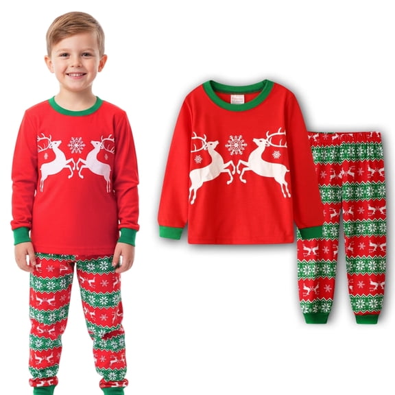 Tumao Christmas Pyjamas Set Elk Claus Pajamas Winter Sleepwear Unisex Long Sleeve 2 Piece Nightwear Outfit Clothes