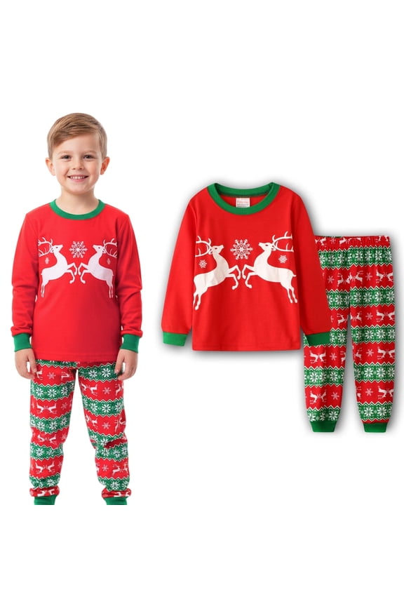 Christmas Pyjamas Set Elk Snowflake Pajamas Winter Sleepwear Unisex Long Sleeve 2 Piece Nightwear Outfit Clothes