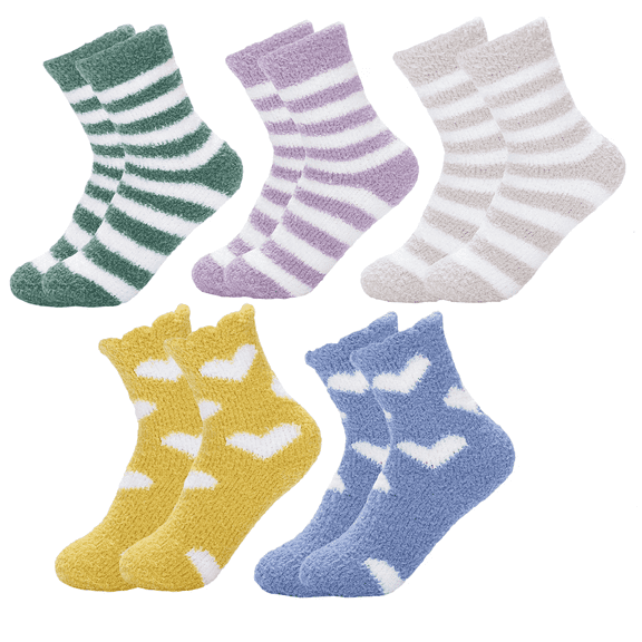 Tumao Fluffy Socks for Women - 5 Pairs Winter Thick Thermal Bed Socks with Boxes, Women Warm Coral Fleece Socks for Valentine Christmas Birthday Gift