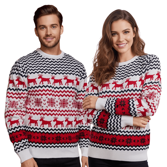 Tumao Christmas Sweaters for Men Family Couples Reindeer Snowflake Print Sweater Round Neck Long Sleeve Pullover Sweater Tops for Christmas, parties