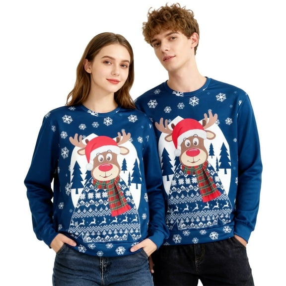 Tumao Christmas Sweatshirt Funny Christmas Jumpers Reindeer Graphic Long Sleeve Sweatshirt Unisex Pullover Causal Crewneck Sweat Tops for Women/Men