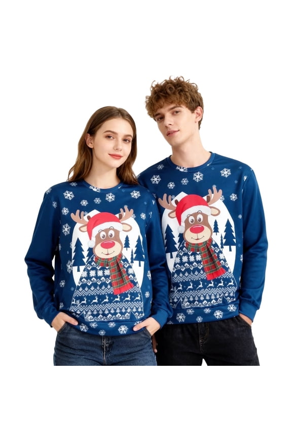 Christmas Sweatshirt Funny Christmas Jumpers Reindeer Graphic Long Sleeve Sweatshirt Unisex Pullover Causal Crewneck Sweat Tops for Women/Men