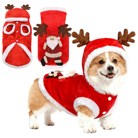 Tumao Dog & Cat Christmas Outfit - Santa Claus Hooded Bodysuit for Pets