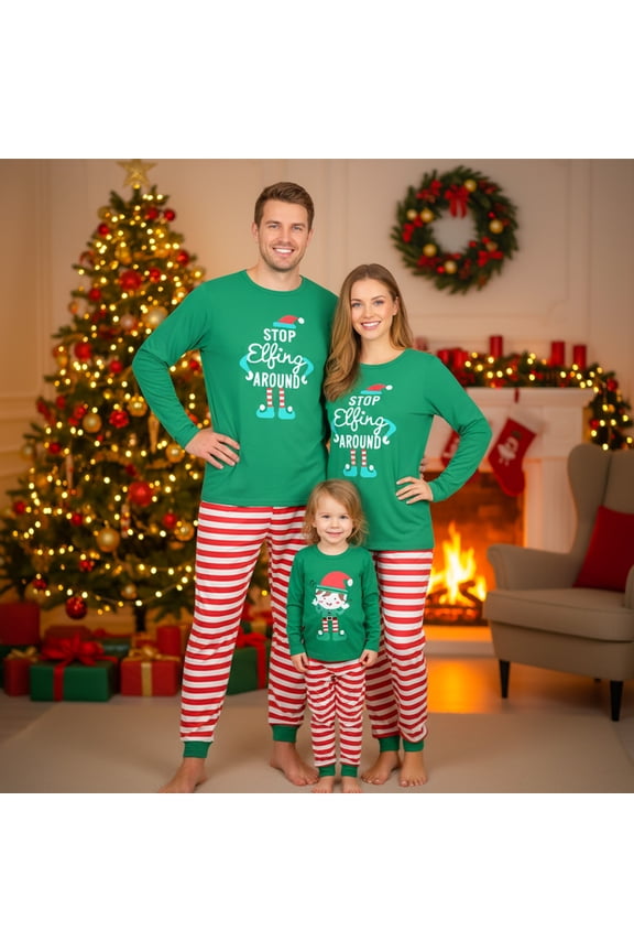 Family Christmas Pyjamas Set, Sleepwear Long Sleeve, PJs Xmas Festival Party Holiday Nightwear Dad Mom Adults