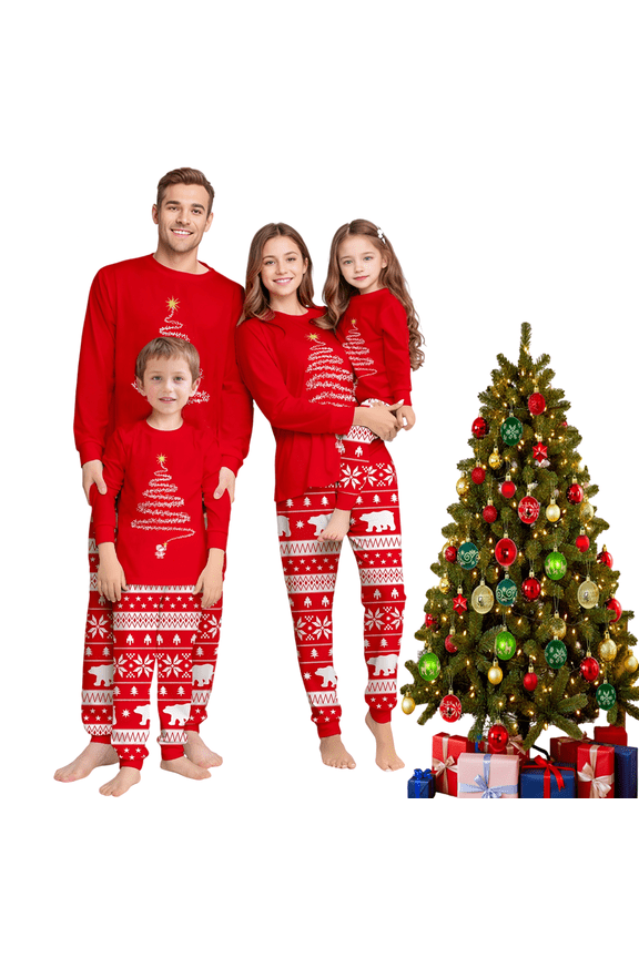 Family Christmas Pyjamas Set, Sleepwear Long Sleeve, PJs Xmas Festival Party Holiday Nightwear Dad Mom Adults