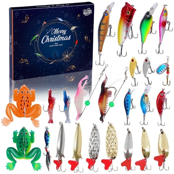 Tumao Advent Calendar 2025 Men, Fishing Advent Calendar, Fishing Tackle Accessories, 24 Days Christmas Countdown, Fish Hooks Xmas Gifts for Adult Men,Plastic