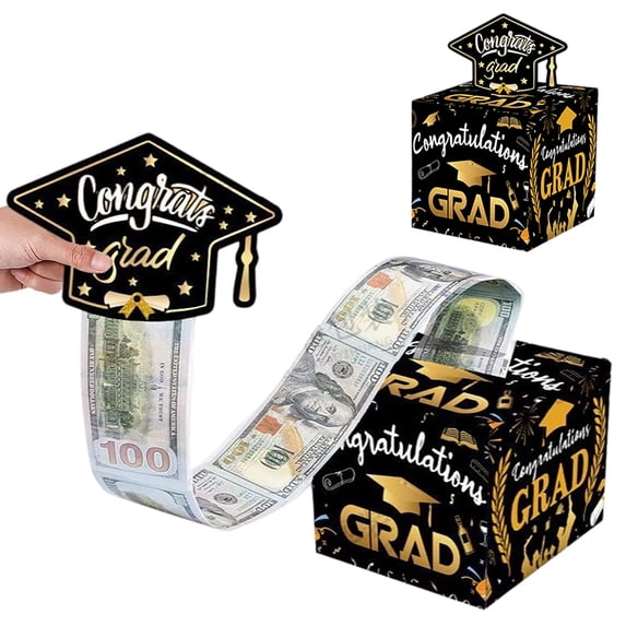 Tumao Graduation Money Gift Boxes, Graduation Money Pull Box, Money Cake Pull with 50Pcs Transparent Bags for Women Men Surprise