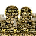thumbnail image 1 of Tumao Happy New Years Party Decorations, New Years Plates and Napkins Party Supplies, Black Gold Theme Tableware Set for Family 81Pcs 20 Guests, 1 of 6