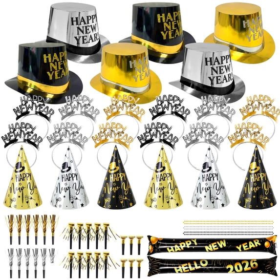 Tumao New Years Eve Decorations 2026, New Year Party Hats, Headbands, Bead Necklace, Balloon, Partyy Blowouts for Black Gold new years Eve Decorations 2026 Party Accessories