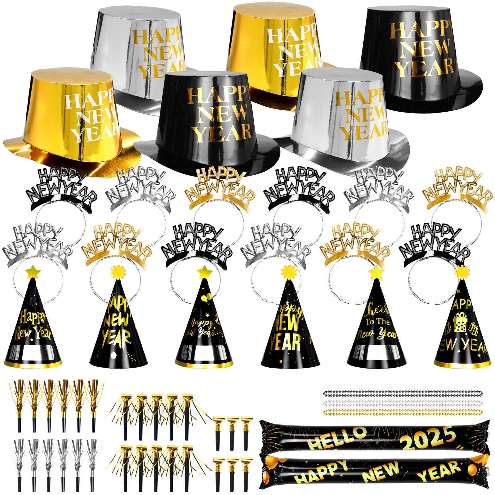 Tumao New Years Eve Decorations 2026 Party Accessories, New Year Party Hats, Headbands, Bead Necklace, Balloon, Partyy Blowouts for Black Gold New Years Eve Decorations 2026, NYE Decorations