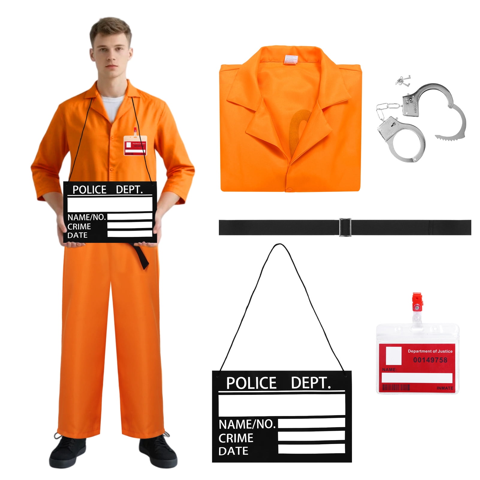 Tumao Prisoner Costume Men Halloween Outfit, Orange Jumpsuit Adult ...