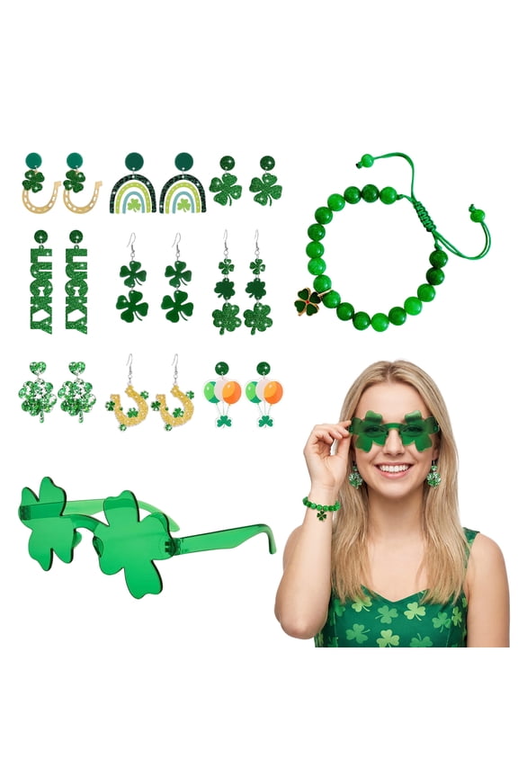 St Patricks Day Earrings Green Shamrock Earrings, St Patricks Day Accessories Set, St Patricks Day Dangle Earrings for Women
