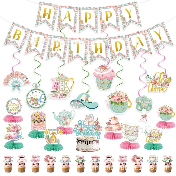 Tumao Tea Party Birthday Decorations 28 Pcs Tea Party Decorations Kit Floral Teapot Honeycomb Centerpieces Tea Party Supplies Tea Party Baby Shower Decorations