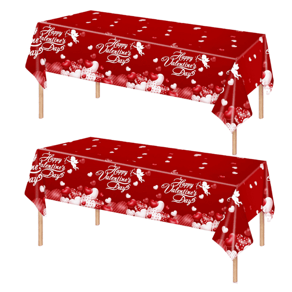 Tumao Valentine's Day Tablecloth 2 Pack Heart Red Plastic Party Decorations 54"x108" Table Cover Anniversary Valentines Wedding Birthday