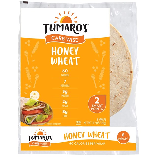 Tumaro's 8 Inch Carb Wise Wraps Honey Wheat 8 Count (Pack of 6