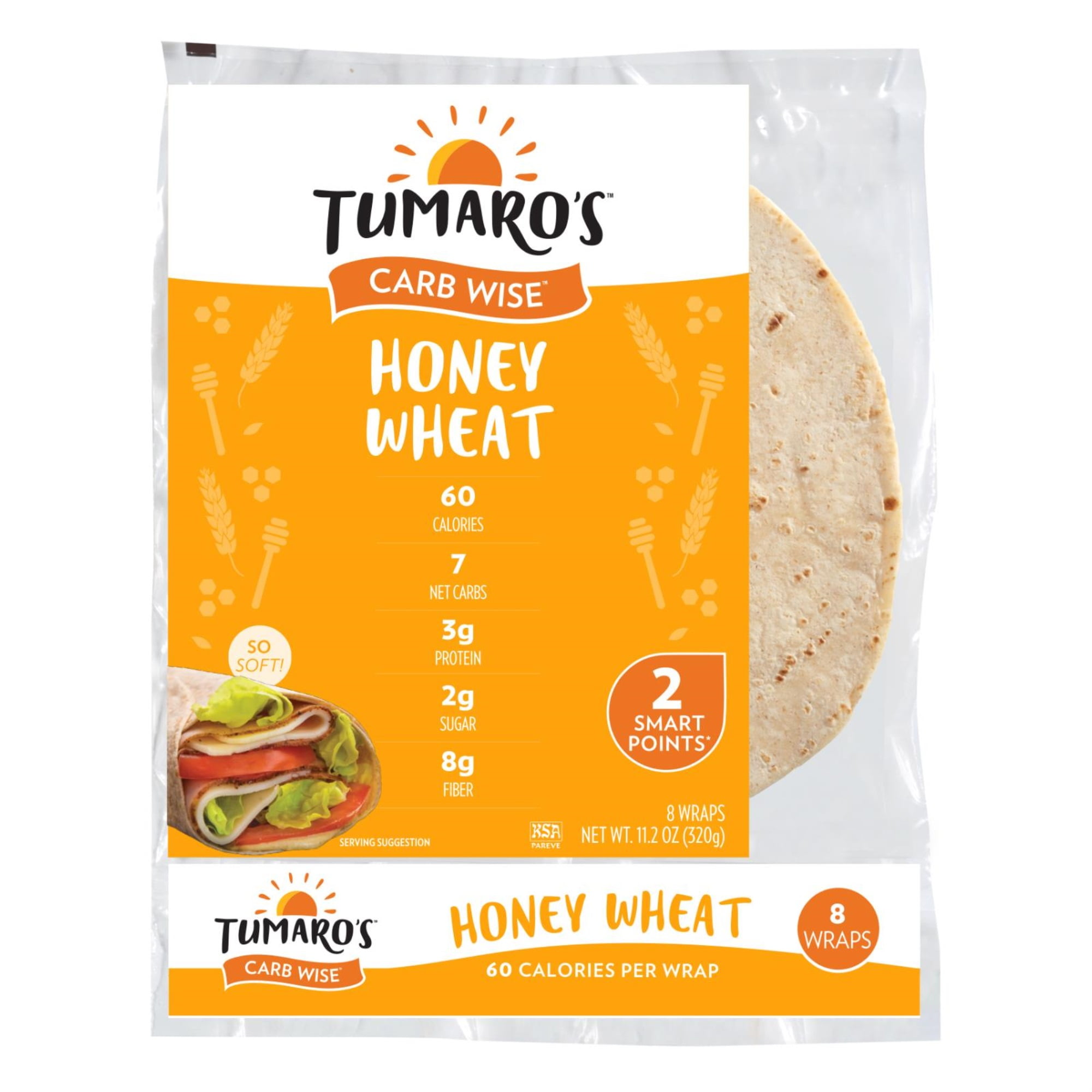Tumaro's Carb Wise Tortilla Wraps, Honey Wheat, 8 Wraps