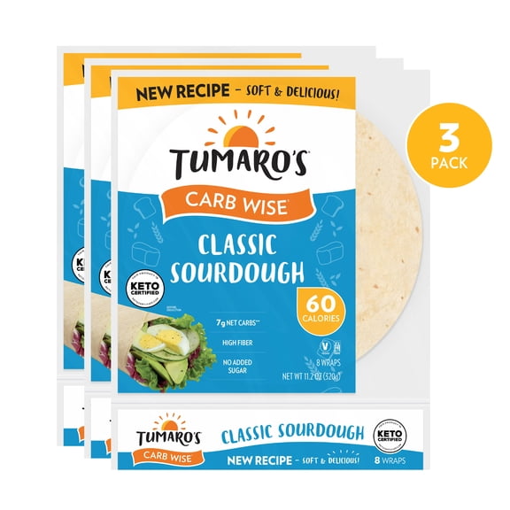 Tumaro's Classic Sourdough Carb Wise Wraps, 3 pack, 24 count