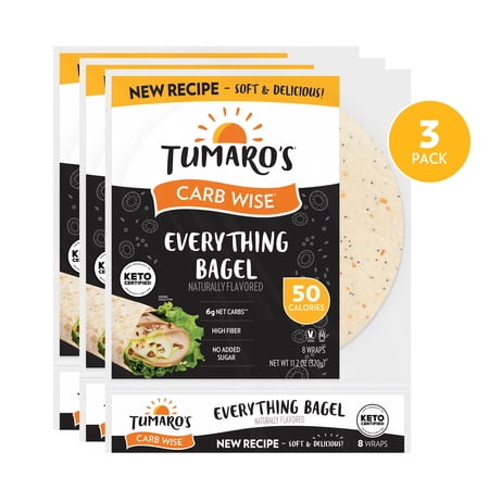Tumaro's Everything Bagel Carb Wise Wraps, 3 Pack, 24 Count