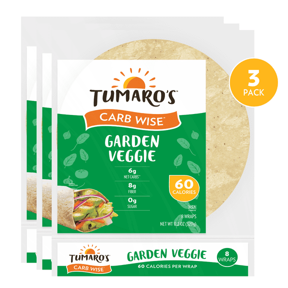 Tumaro's Garden Veggie Carb Wise Vegetable Tortilla Wraps, 3 pack, 24 Count