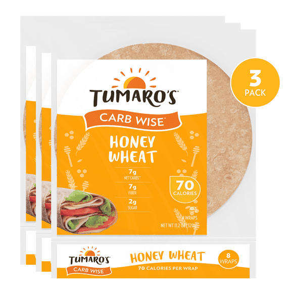 Tumaro's Honey Wheat Carb Wise Wraps, 3 pack, 24 count