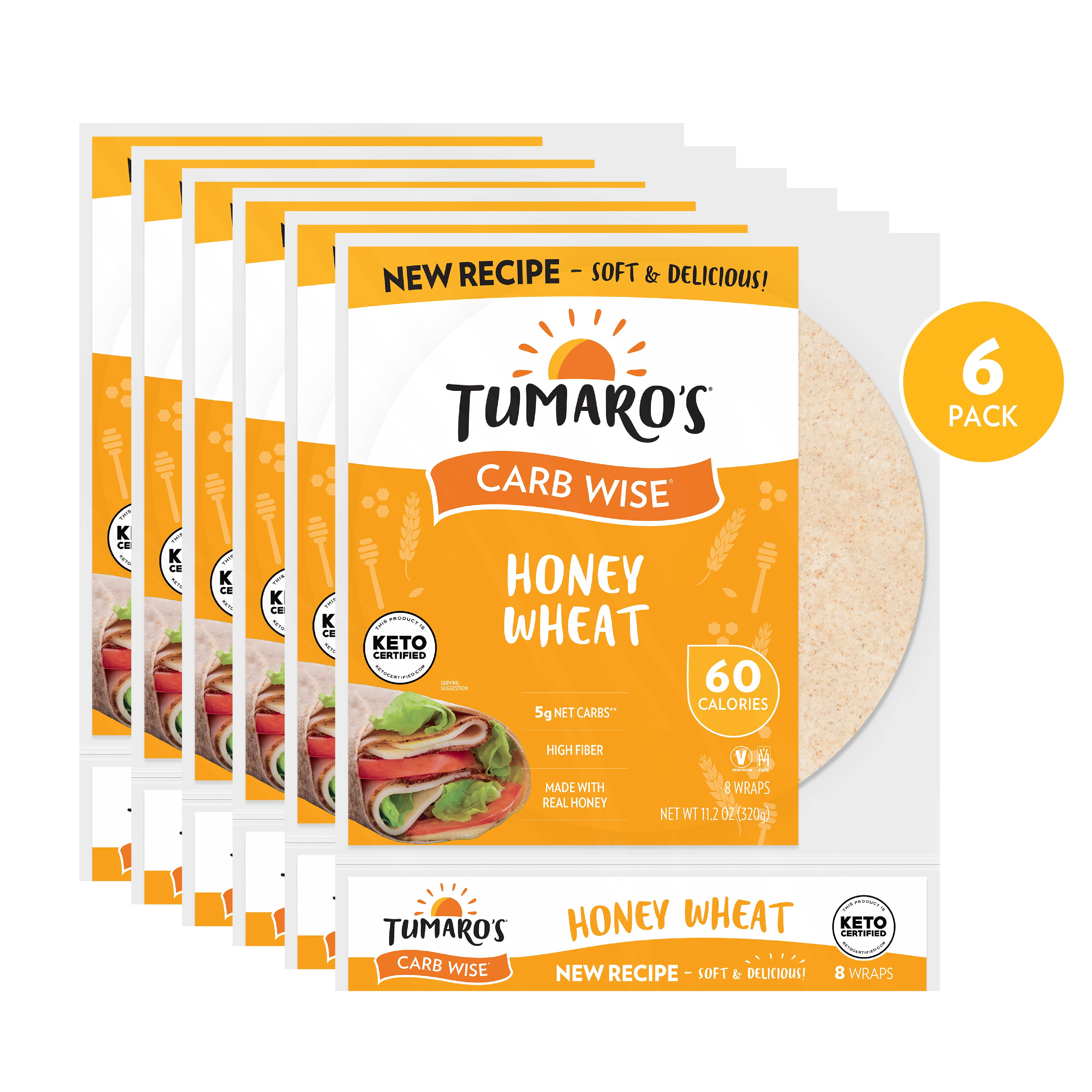 Tumaro's Honey Wheat Carb Wise Wraps, 6 Pack, 48 Count