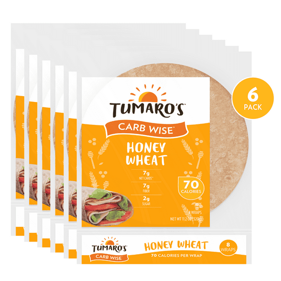 Tumaro's Honey Wheat Carb Wise Wraps, 6 Pack, 48 Count