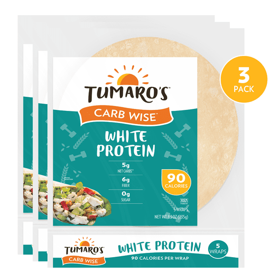 Tumaro's Premium White Protein Carb Wise Wraps, 3 Pack, 15 Count