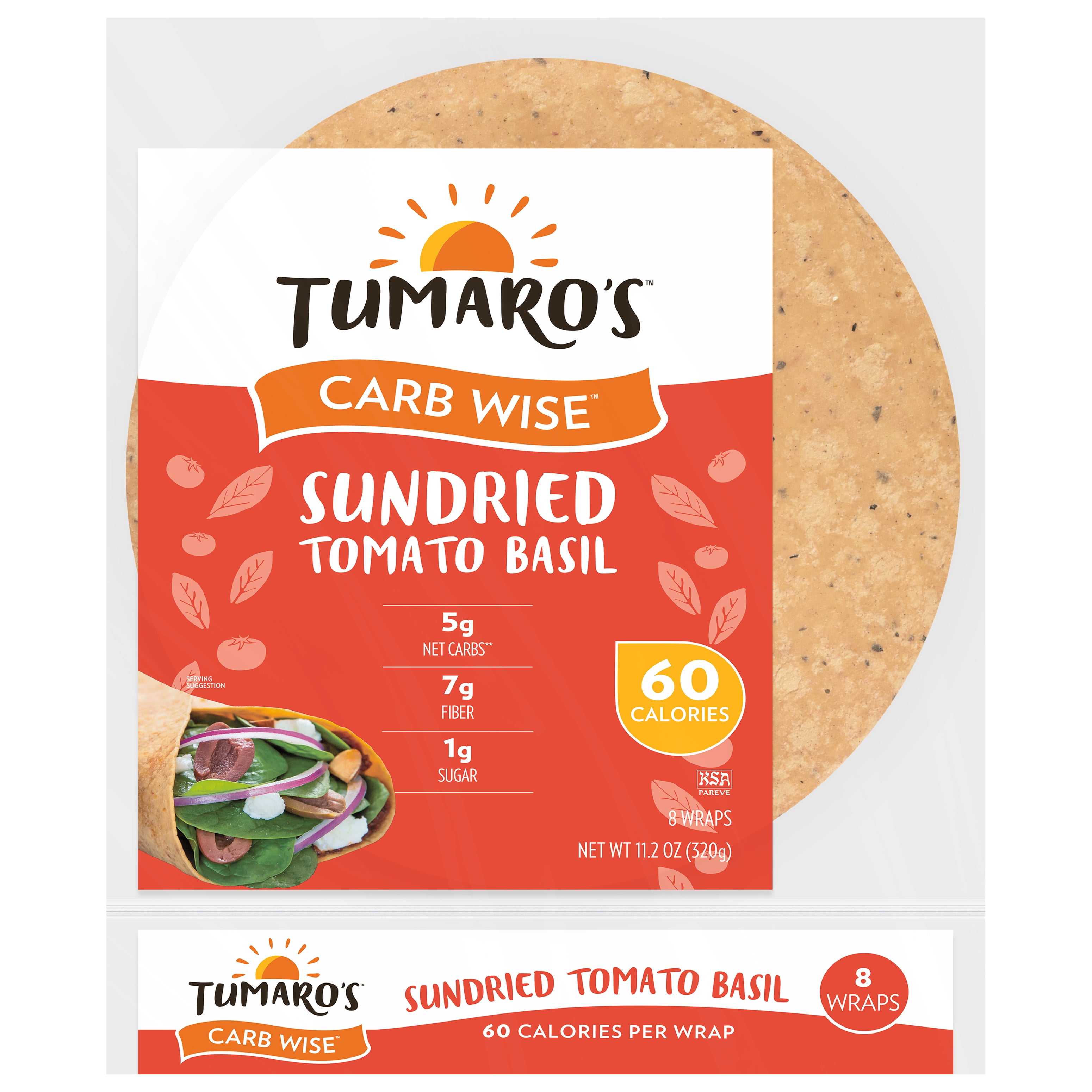 Tumaro's Carb Wise Sundried Tomato Basil Wraps, 8 Count, 11.2oz