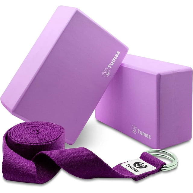Tumaz Yoga Blocks 2 Pack with Strap, Lightweight Foam Yoga Blocks ...