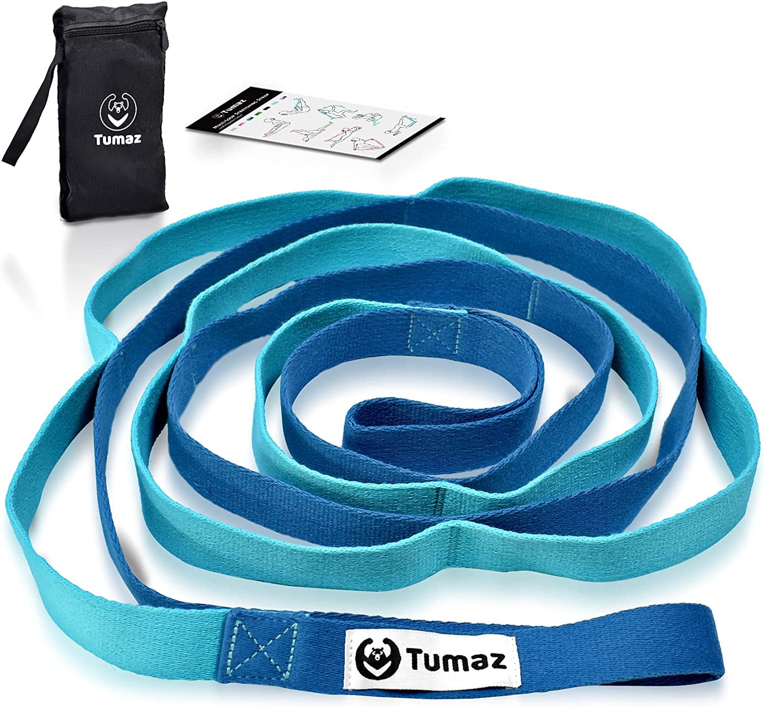 Tumaz Yoga Strap, Thick Soft 10 Loops & Non-Elastic Stretching Strap, 80  inch, Blue