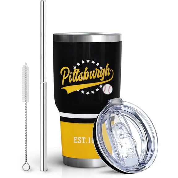 Tumbler 30oz Cup with Straw and Lid, Baseball Gift for Men Women Youth, Stainless Steel Travel Coffee Mug