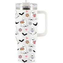 Tumbler 40Oz With Handle For Women, Men - Fall Cup, Spirit Halloween Cup For Mom, Sister - Halloween Kitchen Decor, Ghost Tumbler, Funny Spooky Gift For Friend, Coworker (Cute Boo & Book)