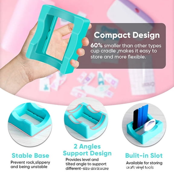 Tumbler Cup Holder for Crafts with Scraper - Cup Turning Stand for Vinyl Decal Application - Tilt and Horizontal Mode Cup Spinner for Coffee Mugs Wine Bottles Glass Jars - DIY Craft Tool for Tumblers