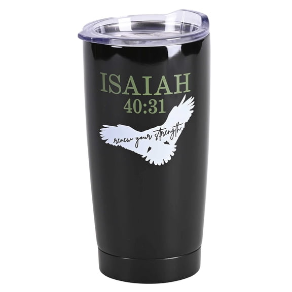 Dicksons SSTUMB-125 Black 20 Ounces Stainless Steel Travel Tumbler Mug with Lid, Renew Their Strength