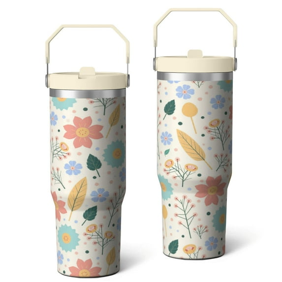 Tumbler with Handle 30oz Stainless Steel Insulated Flip Straw Insulated Travel Cups Gifts for Best Friend Travelers Marble Modern Geometric Flowers Abstract Cup for Home School