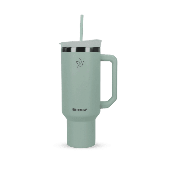 Tumbler with Handle, Insulated Tumbler with Lid and Straw, Stainless Steel Travel Coffee Mug, Hot and Cold Tumbler, Perfect for Camping, Travelling & Gifting, 40 OZ, Pastel Green