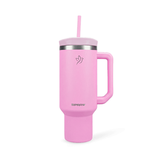 Tumbler with Handle, Insulated Tumbler with Lid and Straw, Stainless Steel Travel Coffee Mug, Hot and Cold Tumbler, Perfect for Camping, Travelling & Gifting, 40 OZ, Pink