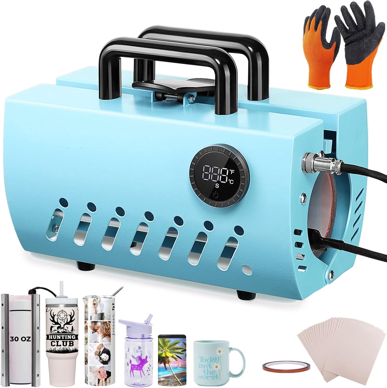 Tumbler Heat Press, 30oz Mug Heat Press Machine, Sublimation Heat Press Machine, Portable Cup Heat Mug Press DIY Mug Cup Heat Transfer for Various Tumblers & Mugs with 20 Heat Papers/Tape/Gloves