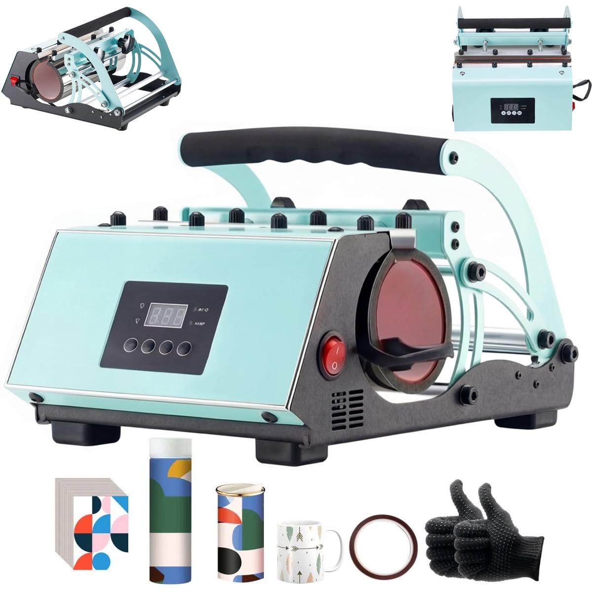 Tumbler Heat Press Machine, 11-30oz Mug Press, with Sublimation Paper, Tape and Gloves, Temp and Time Setting