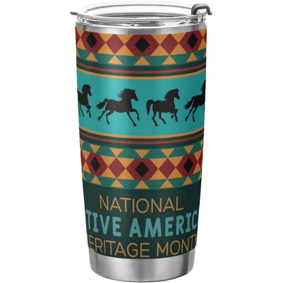 Tumbler Horse National Native American Heritage Month Insulated Coffee Cup Beverage Container Travel Mug with Straw and Lid Double Wall Stainless Steel 20oz Office, Back to School