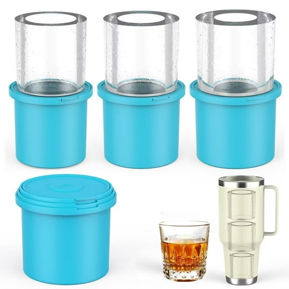 Tumbler Ice Mold, Ice Cube Tray for Tumbler, Ice Cube Mold with Lid, Hollow Cylinder Silicone Ice Maker (Blue)