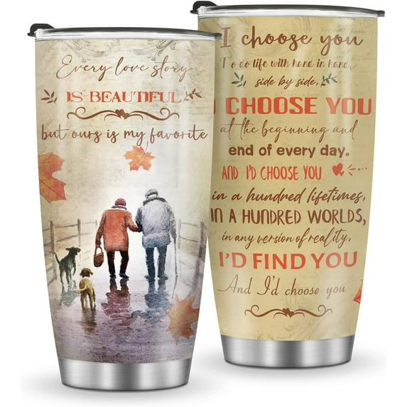 Tumbler Mug Gifts for Her Him Women Men Anniversary Birthday Christmas Romantic Presents for Home Office Car 20oz Stainless Steel Insulated Travel Cup with Lid for Water Iced Tea Coffee