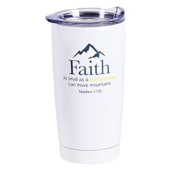 Dicksons SSTUMW-157 Faith As A Mustard Seed Classic White 20 Ounces Stainless Steel Travel Tumbler Mug with Lid, Faith As A Mustard Seed