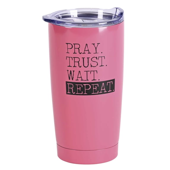 Dicksons SSTUMPK-41 Vibrant Pink 20 Ounces Stainless Steel Travel Tumbler Mug with Lid, Pray. Trust. Wait. Repeat.