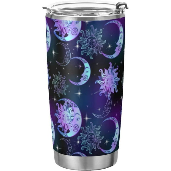 Tumbler Purple Moon Sun Insulated Coffee Cup Beverage Container Travel Mug with Straw and Lid Double Wall Stainless Steel 20oz BPA-Free for Sport, Back to School