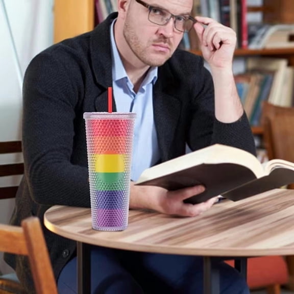 Tumbler with Removable Straw 24oz Rainbow Color Double Wall Straw Tumbler Wide Mouth Leak Proof Bottle for Outdoor Sport,1 piece x Double Wall Tumbler with Lid and Straw