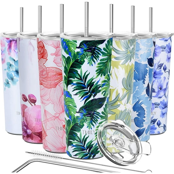 Tumbler Stainless Steel Coffee Cup - THILY 26 oz Triple-Insulated Travel Mug with Splash-Proof Lid, for Ice Drinks and Hot Beverage Smoothies Cup, Green Plants