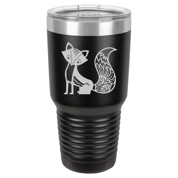 Tumbler Stainless Steel Vacuum Insulated Travel Mug Fancy Fox (Black, 30 oz)