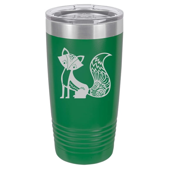 Tumbler Stainless Steel Vacuum Insulated Travel Mug Fancy Fox (Green, 20 oz)